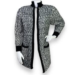 Monto Par Le Chois Sweater Coat Size M Boucle Knit Single Button Black White VTG